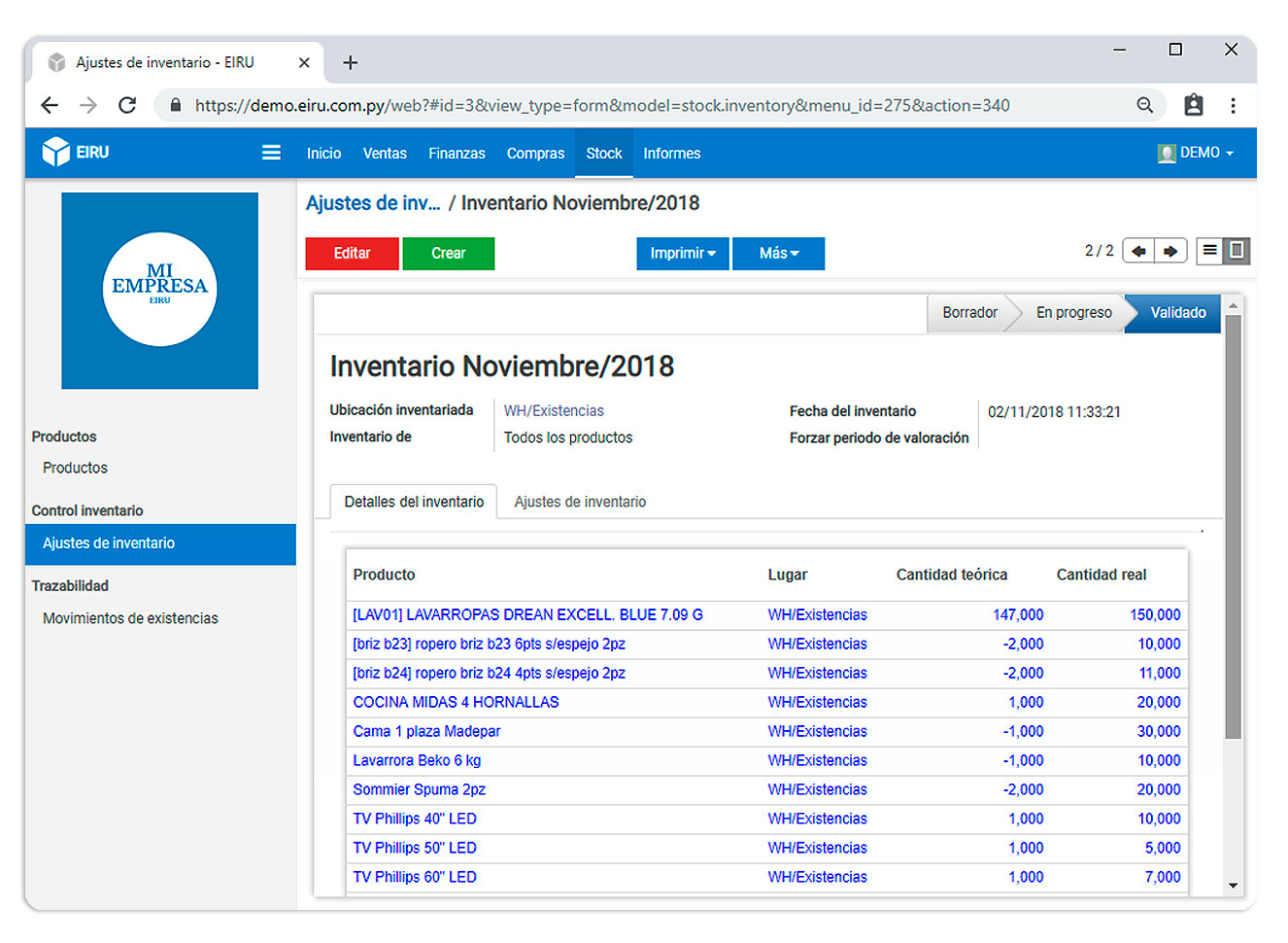 Ajustes de inventario